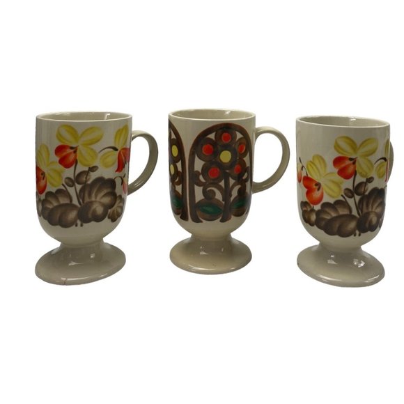 Vintage Retro 1970's Boho Floral 3 Piece Mug Set 8 oz - Picture 1 of 4